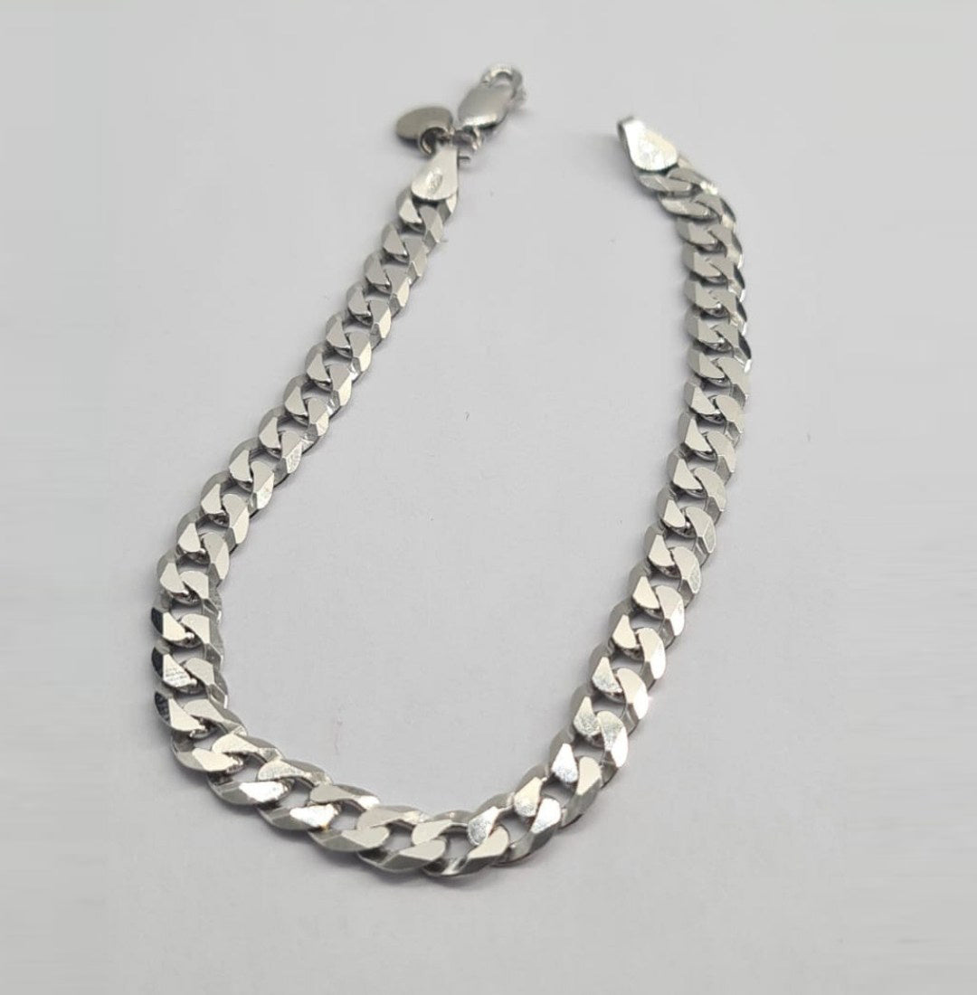 Men's Sterling Silver Venice Heavy Curb Flat Diamond-Cut Chain Bracelet
