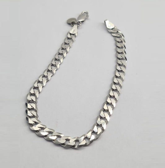 Men's Sterling Silver Venice Heavy Curb Flat Diamond-Cut Chain Bracelet